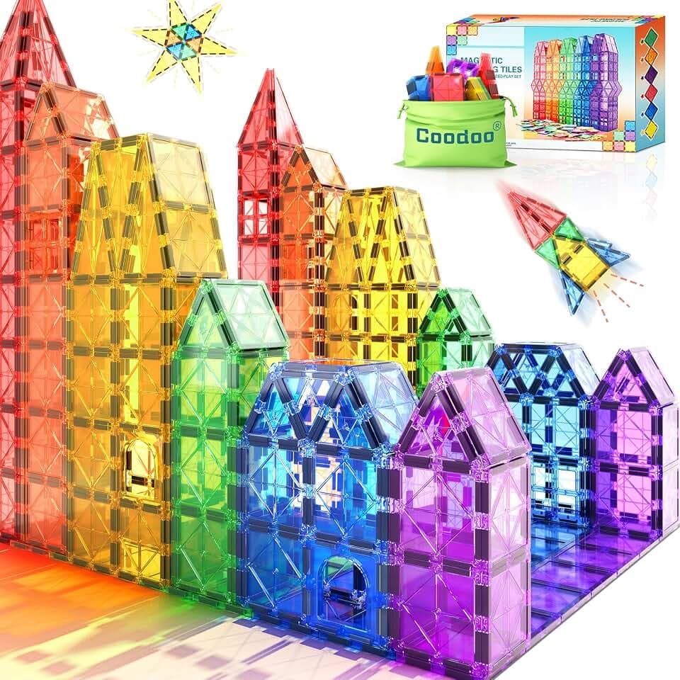 Magnetische Fliesen Kinderspielzeug STEM Magnet Spielzeug für Kleinkind Magnetische Blöcke Bauspielzeug Vorschule Lernen Sensorische Montessori Spielzeug für 3+ Jahre alte Jungen und Mädchen