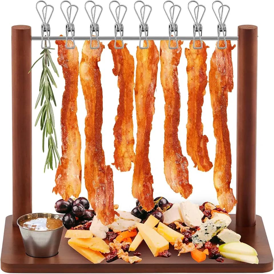 Acacia Wood 13 x 7.2 x 10.6 Inches Bacon Display Rack Wooden Bacon Tray