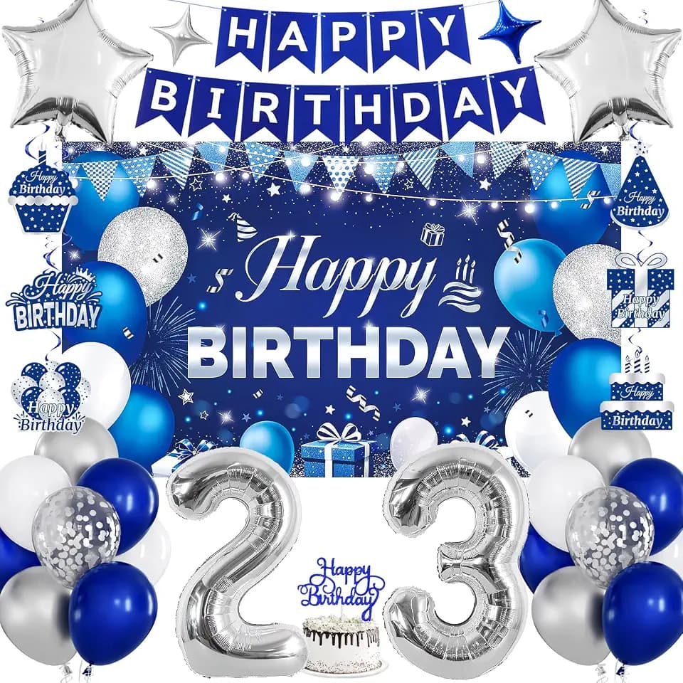 23rd Birthday Decorations for Men Women, Blue Birthday Party Packs