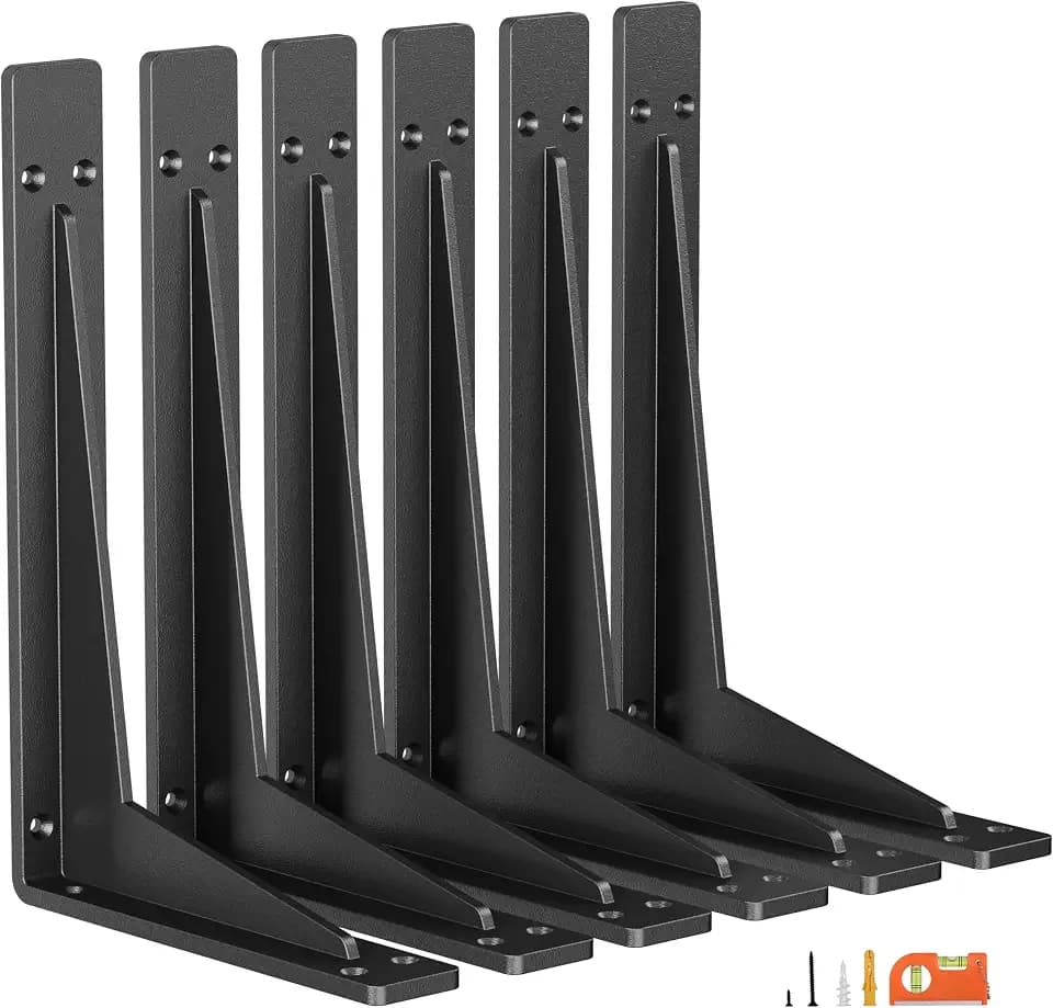 NEODROP 6-Pack 8 Inch Heavy Duty Shelf Brackets, Premium Metal Wall Bracket for Mantel, Countertop Support, Garage Storage Shelves | Floating Shelf Hardware | High Strength Corner Brace