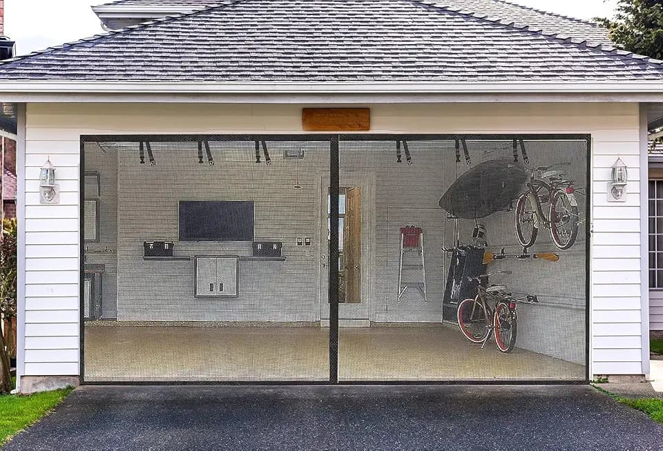 Elytsemoh Garage Screen Doors for 2 car garage-18x7FT Fiberglass Durable