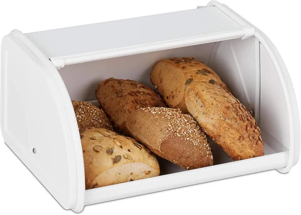 Relaxdays Brotkasten, mit Rolldeckel, aromadicht, Brot & Brötchen, weiß