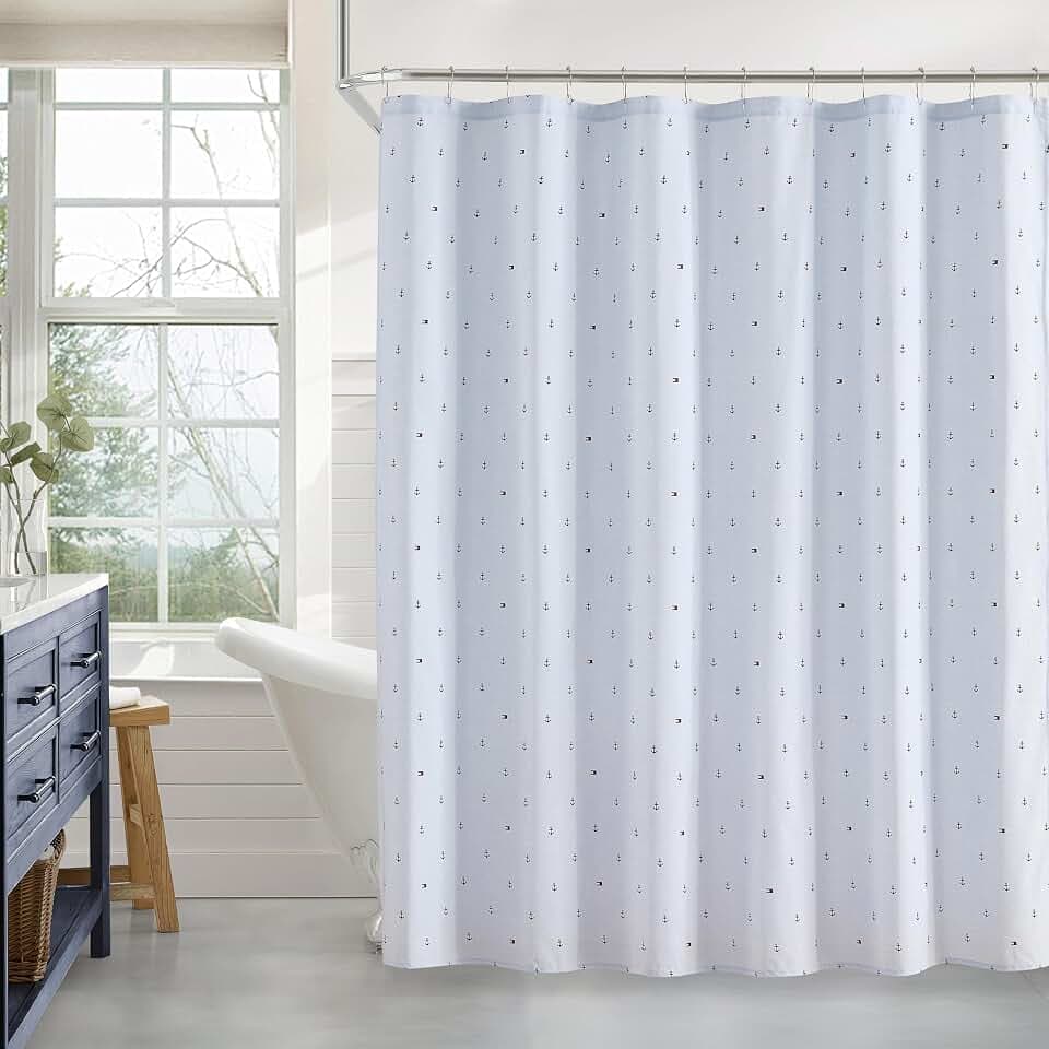 Tommy Hilfiger - Flag Stripe Shower Curtain, Cotton Blend Bath Curtain