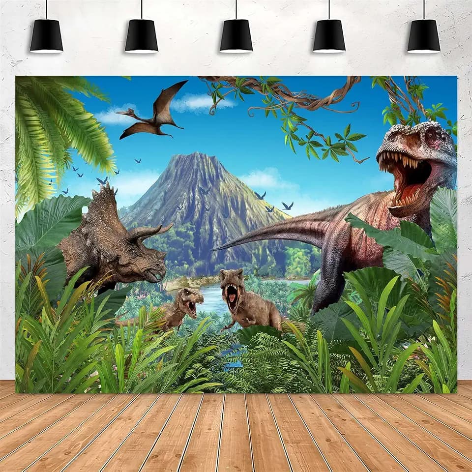 Dinosaur Photo Backdrop Dino Wall Tapestry Jungle Photography Background Boys Themed Birthday Party Decorations Banner for Kids Room, 7x5ft