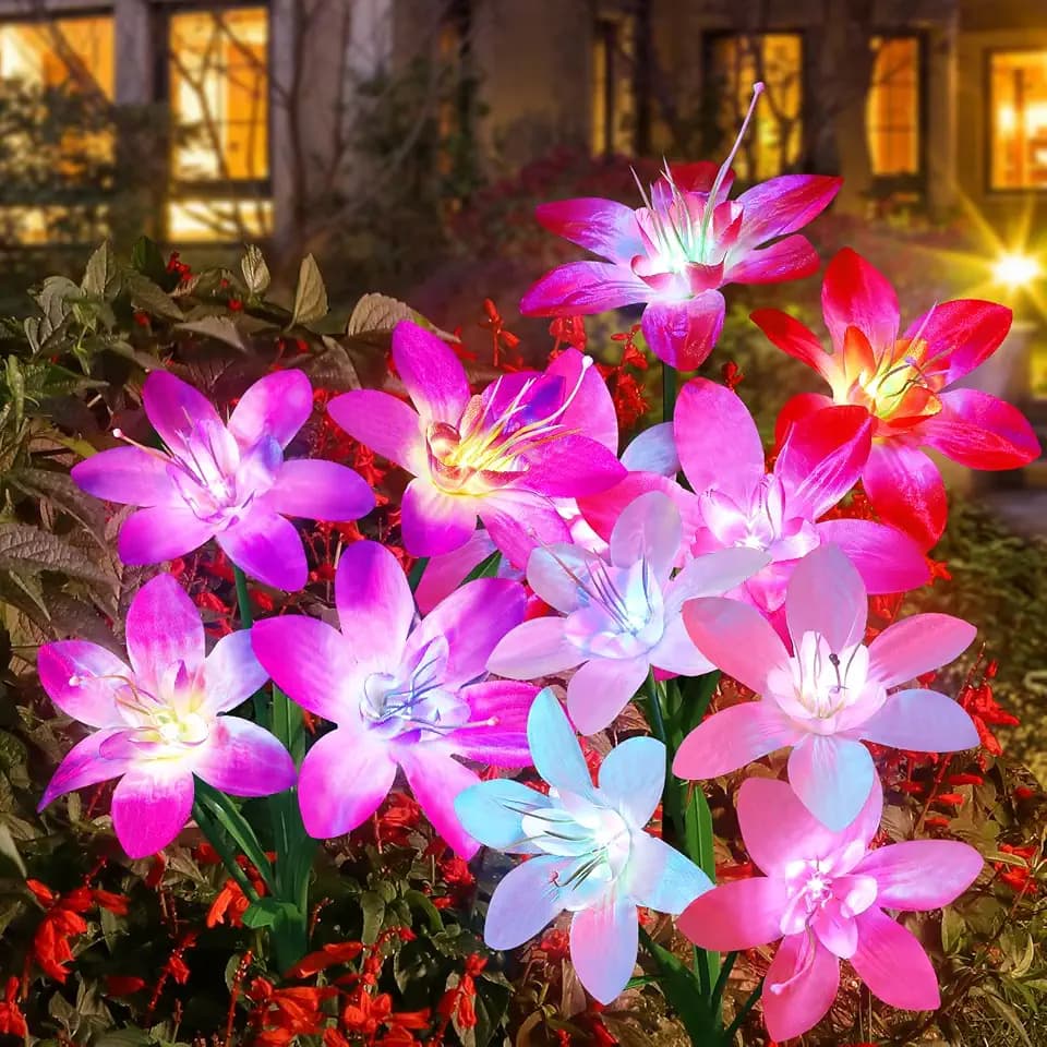 Aukora Solar Garden Lights, 5 Pack Lily Flower Waterproof, 7-Color Changing