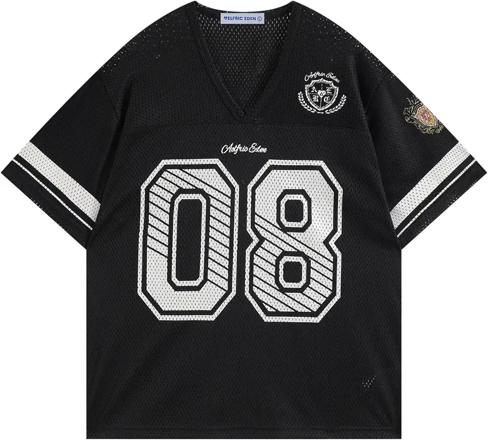 Aelfric Eden Jersey Shirts for Women Y2k Oversized V Neck Graphic Tees Football Number Streetwear T Shirt Tops