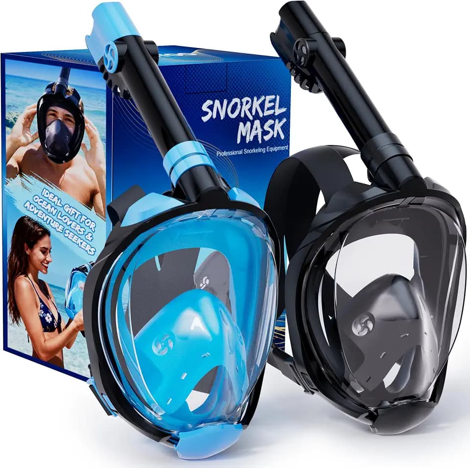 WSTOO Full Face Snorkel Mask, Dry Top Snorkeling Gear for Adults, 180° Panoramic Foldable Design with Camera Mount, Safe Mouth/Nose Breathing, Anti-Fog & Anti-Leak