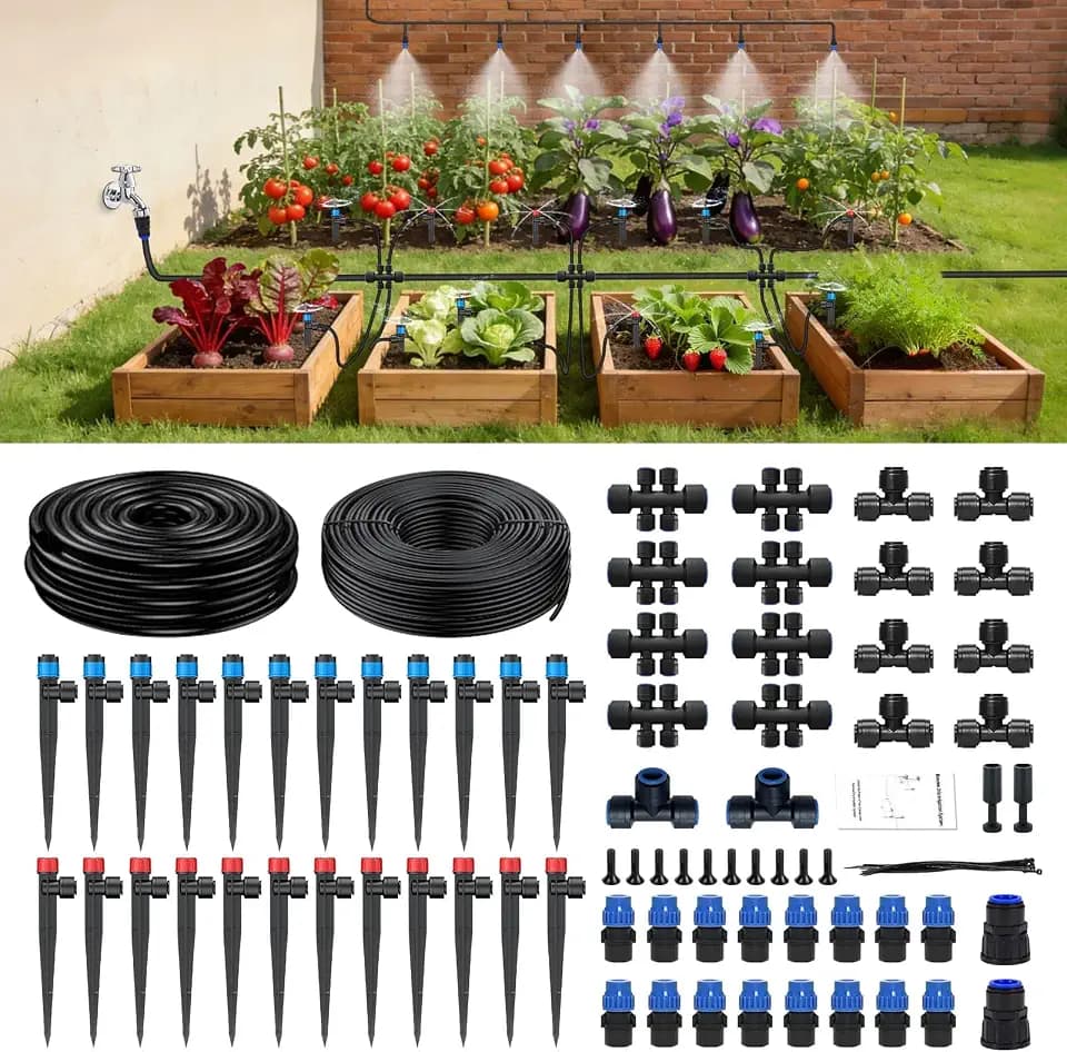 250FT Drip Irrigation System Kit New Quick-Connect, Automatic Garden Watering Misting System for Greenhouse, Yard, Lawn, Plant with 5/16 inch Hose 1/4 inch Distribution Tubing and Accessories