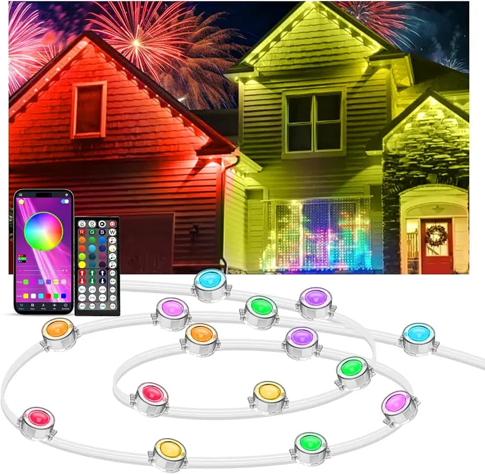 IVRICH Smart Permanent Outdoor Lights, 100FT RGB Eave Light with DIY Scene Modes, APP/Remote Control, IP67 Waterproof, Music Synchronization, Timer Function, for Christmas, Party, Holiday Decor