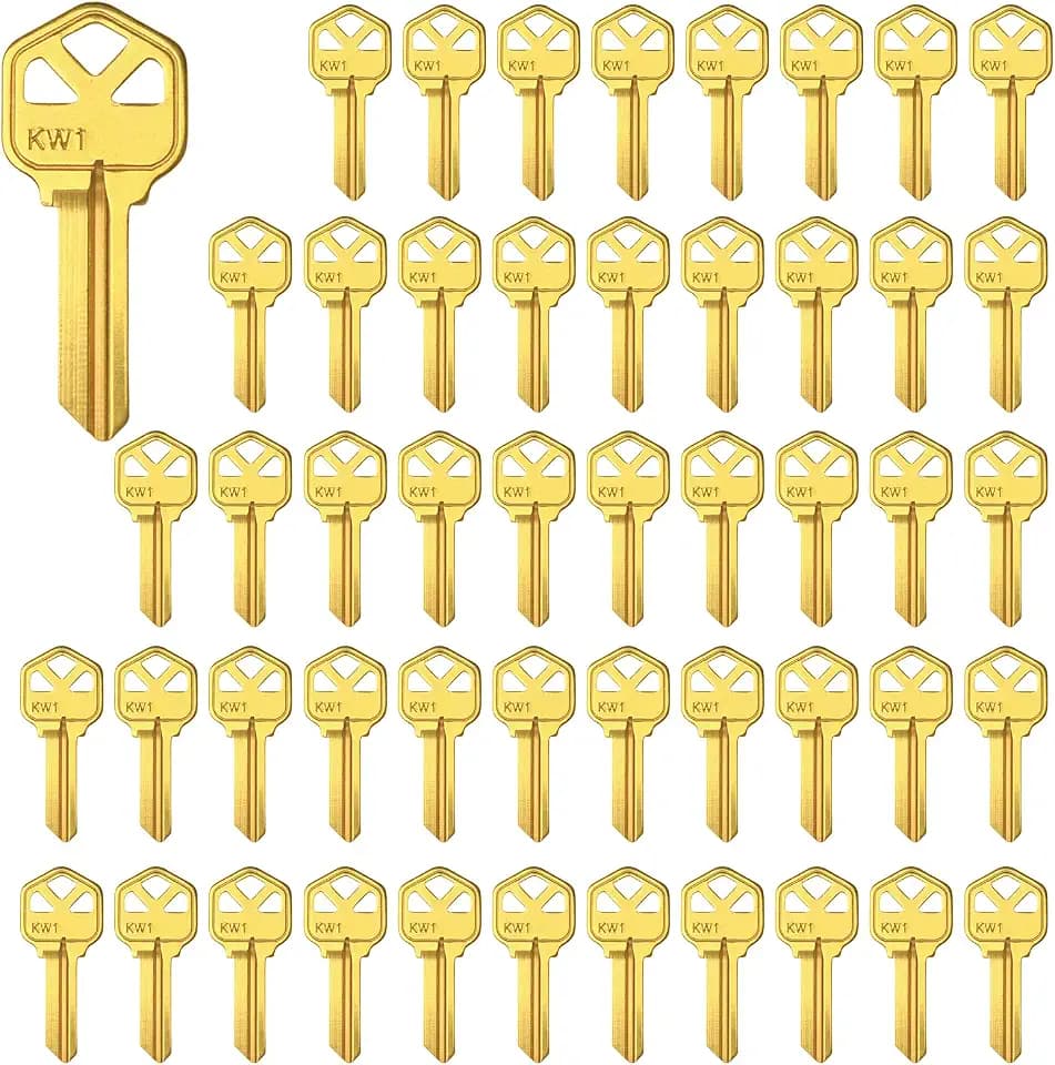 Brass Finish Key Blanks, KW1 Uncut Blank Keys, Pack of 50 Keys