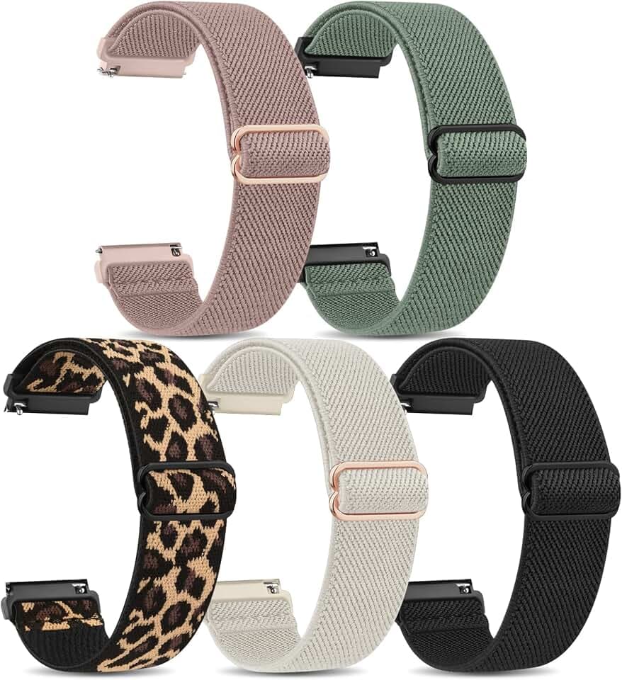 Vancle 5 Stück Uhrenarmband 20mm Damen Herren, Neues Elastische Nylon Smartwatch Armband 20mm Atmungsaktives Ersatzarmbänder Zubehör für Frauen Männer