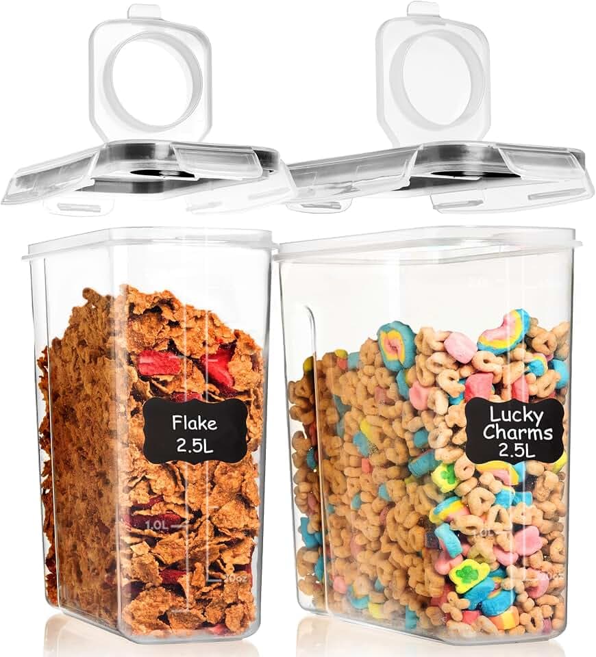 Shazo 2 PC (2.5L / 15.4 Oz) Small Airtight Cereal Containers with Lids
