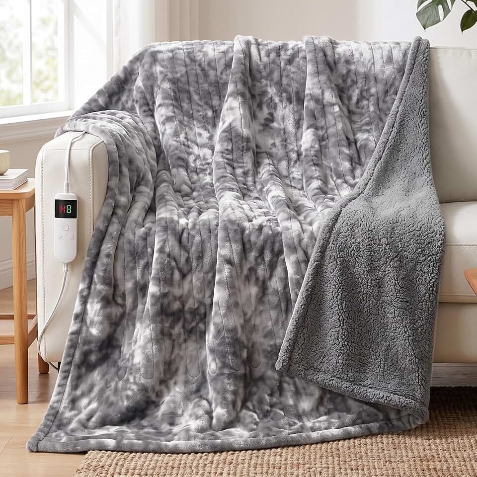 Heated Electric Blanket Full 72''x84'' - Fast Tie-Dye Heating Blanket, Washable Heat Blanket 10 Heating Settings, 8h Timer Auto Off & Heated Protection, Soft Flannel & Sherpa Material