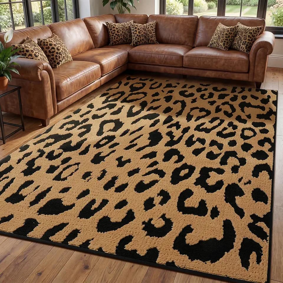 YIHOUSE 5×7 Ft Leopard Area Rugs, Washable High-Low Pile Plush Soft Rug, Non-Slip Non-Shedding Animal Cheetah Carpet for Living Room, Bedroom, Dining Room, Nursery, Home Decor
