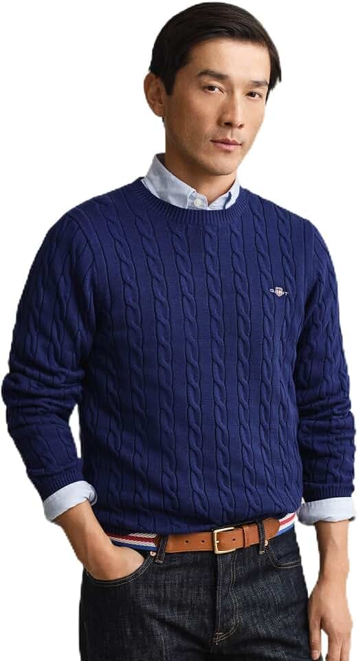 GANT Herren Cotton Cable C-Neck Pullover, Rich Navy, Large