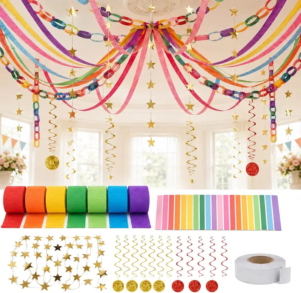 600 Sheet Paper Chain Strips Craft Kit with Star Garland for Party