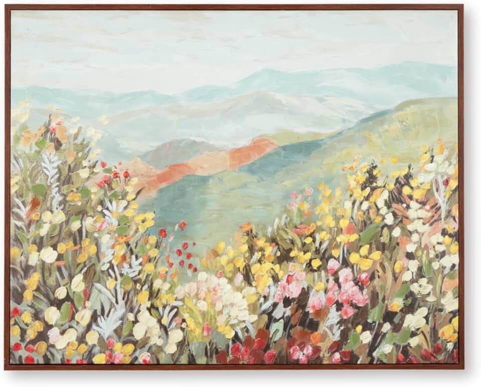 Signature Design by Ashley Large Framed Canvas Wall Art, Floral Landscape