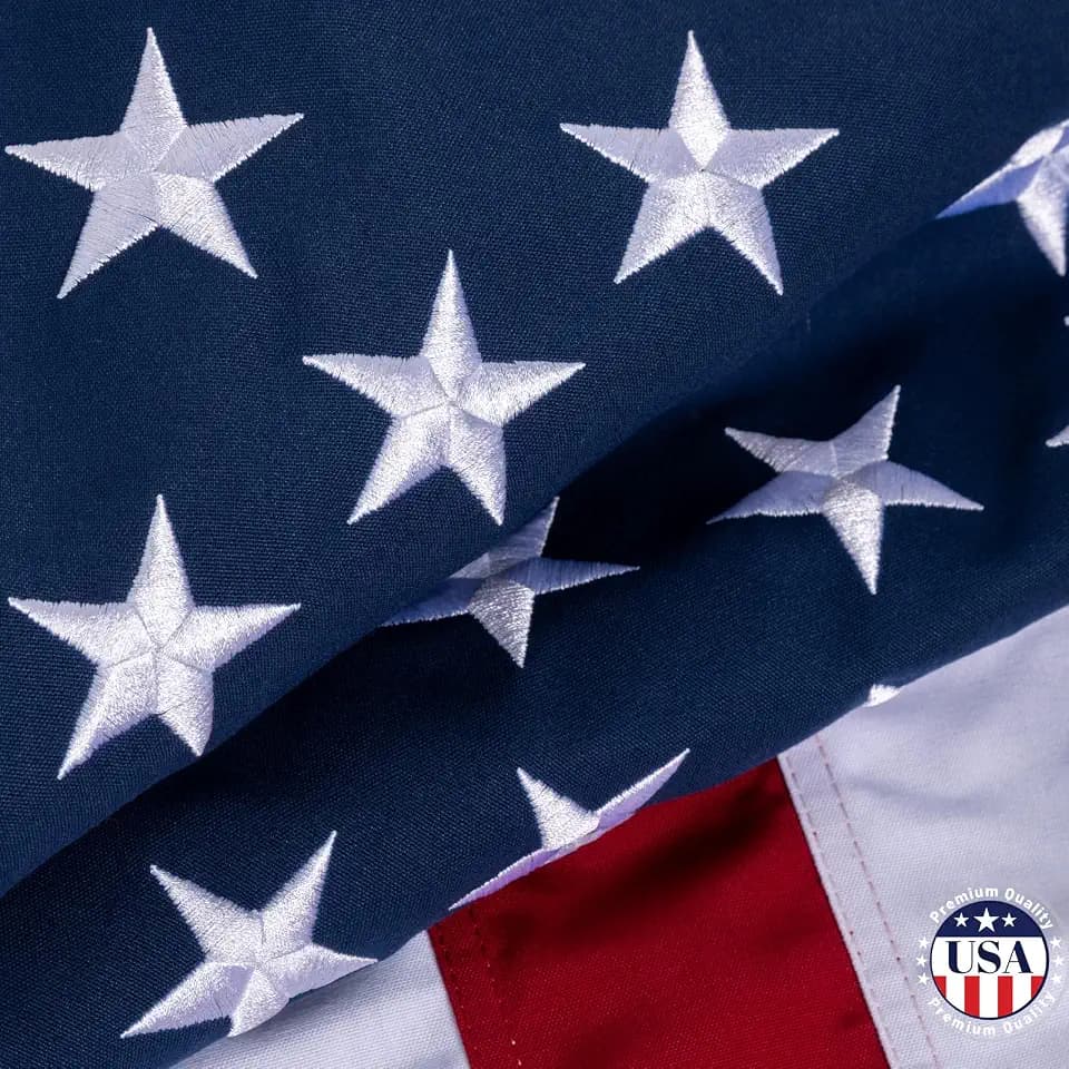 JRED 100% Cotton American Flags for Outside 5x8 FT US Flag Heavy Duty Outdoor Fade Resistant Embroidered Stars Sewn Stripes, Brass Grommets