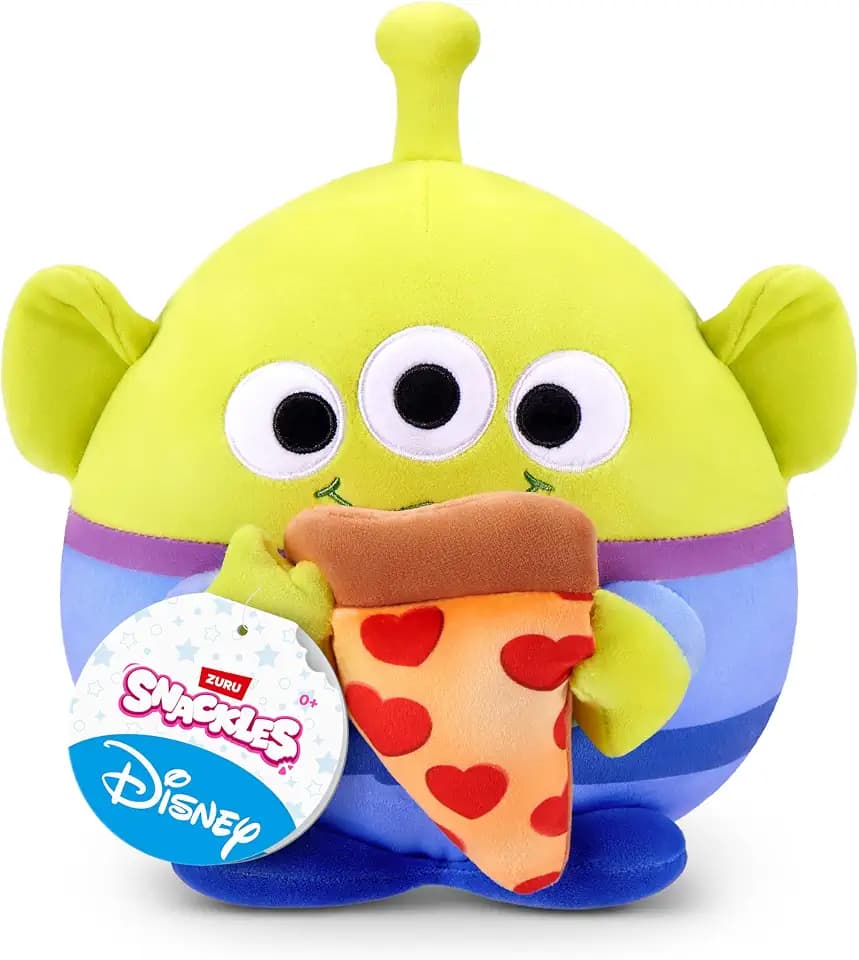 Snackles Disney 8-Inch Plush Toy (Alien&Pizza) by ZURU – Ultra-Soft Stuffed Animal with Snack Accessory, Collectible Cuddly Plush for Kids, Tweens, Teens & Disney Fans