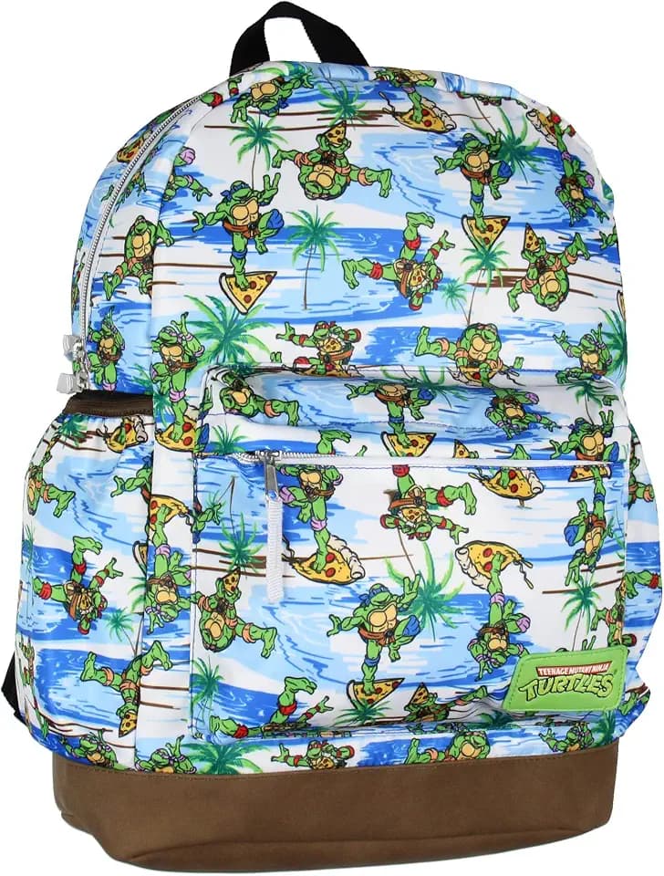 INTIMO Teenage Mutant Ninja Turtles TMNT Pizza Fun School Travel Backpack With Faux Leather Bottom 16"
