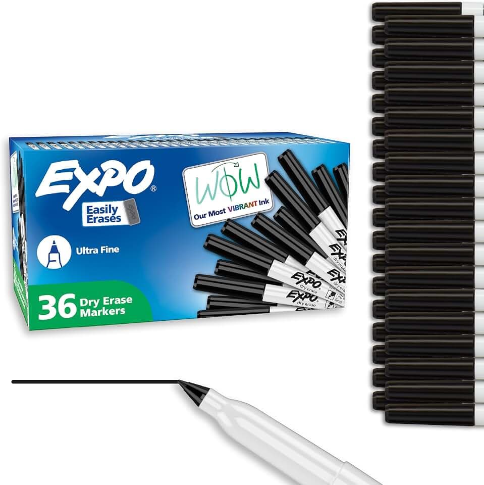 EXPO Dry Erase Markers, Low Odor Ink, Black, Ultra Fine Tip, 36 Count