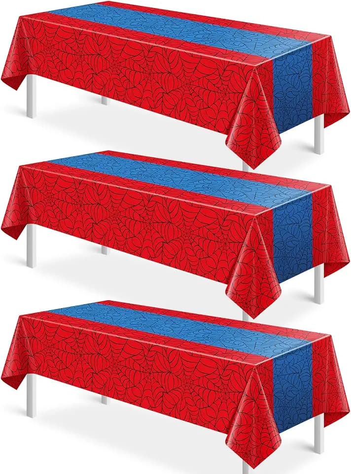 3Pcs Spider Web Themed Birthday Party Tablecloths Decorations,Red Blue Hero Plastic Table Cover Disposable Rectangle Table Cloth for Baby Shower Kids Boys Birthday Party Supplies,54x108 Inch