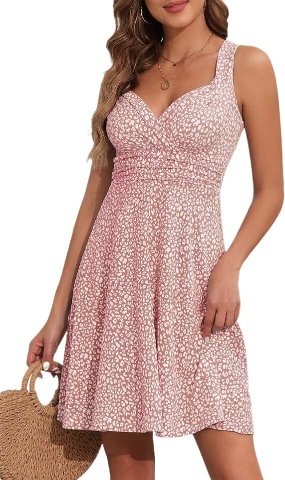 YUTILA Sommerkleid Damen V-Ausschnitt Ärmelloses Strandkleid