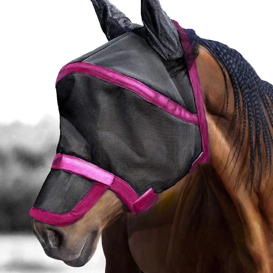 Harrison Howard Maskology Supreme Nylon Framework Micro-Woven Material UV-Proof Horse Fly Mask-Fuchsia Pink (L; Full Size)