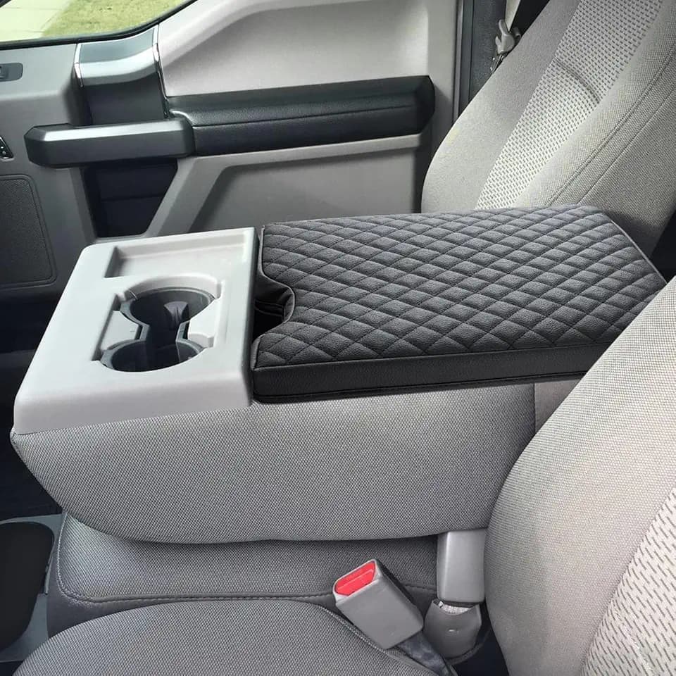 JOJOY LUX Center Console Cover for Ford F150 2015-2024 and F250 F350 F450 2017-2024 Leather Arm Rest Box Lid Middle Console Armrest Protective Cover F150 F250 Accessories(for Jump Seat Only)