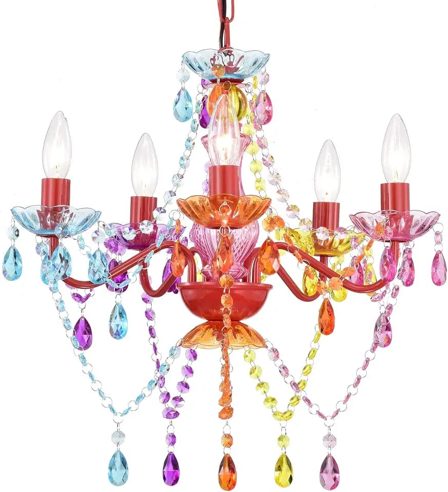 Small Crystal Chandelier, Purple Rainbow 5-Light for Girls Bedroom