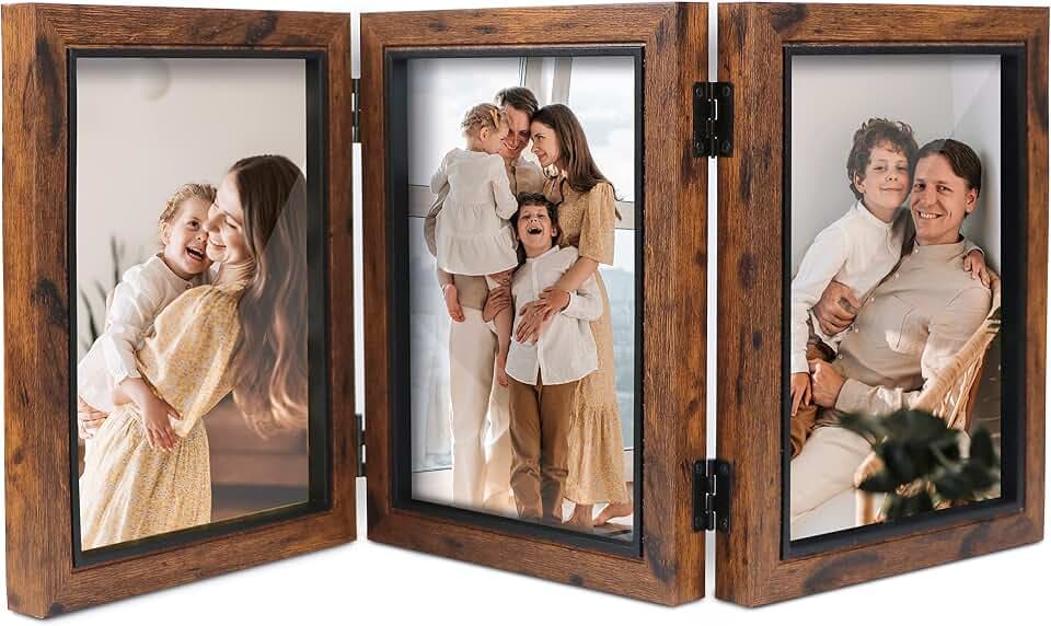3 Bilderrahmen 13x18 Bilderrahmen Collage Braun mit Scharnier Dreifach Faltbarer Rahmen Tischplatte Schreibtisch-Display, Geschenk für Mutter, Freund