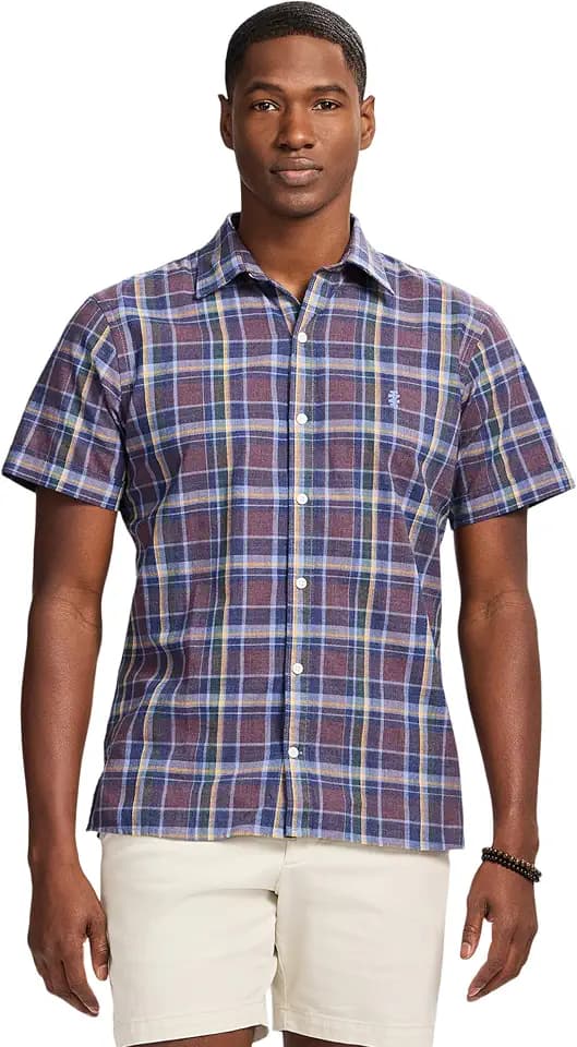 Izod Mens Short Sleeve Madras Button Down Shirt