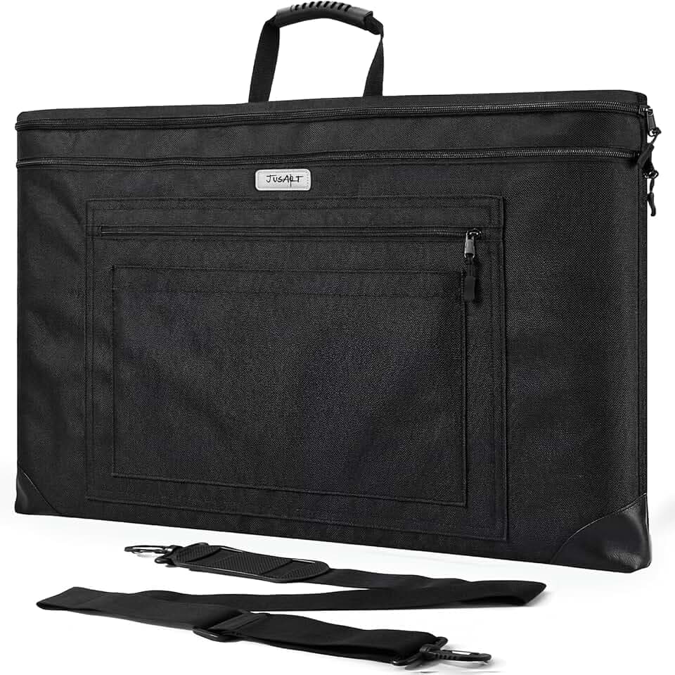 Art Portfolio Bag, 24x36 Foldable Light Weight Portfolio Folder Case with Adjustable Shoulder Strap, Leather Corners, Waterproof Art Bag for Artists and Adults for Artwork, Poster, Sketching