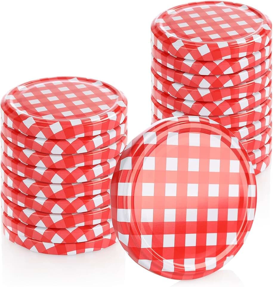 com-four® 20x Ersatzdeckel für Marmeladengläser, rot/weiß karierte