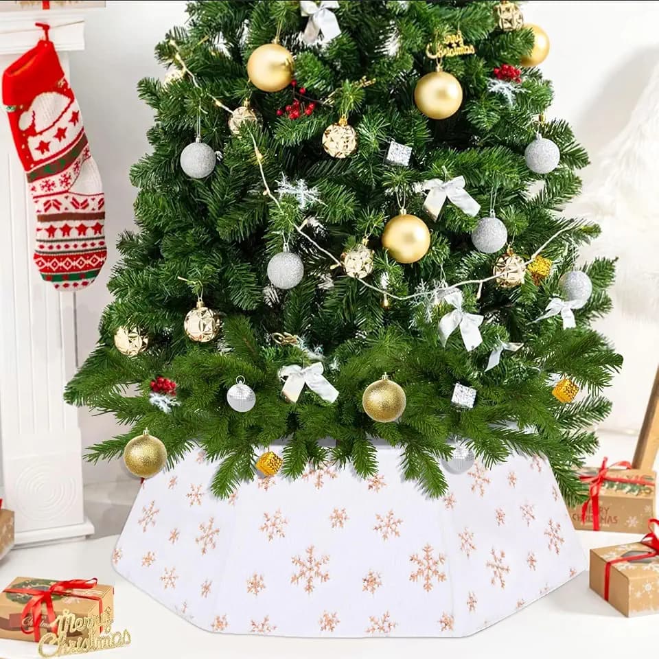 Weihnachtsbaum Kragen Ø80cm Weihnachtsbaum Decke Christbaumdecke Zusammenklappbar Weihnachtsbaum Korb Christmas Tree Skirt für Partys Weihnachtsbaumschmuck Gold