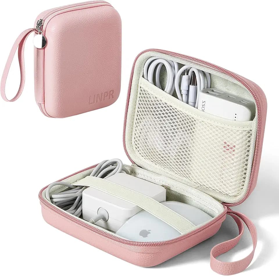 Portable Charger Case, Tech Pouch Travel Organizer, L, Pink