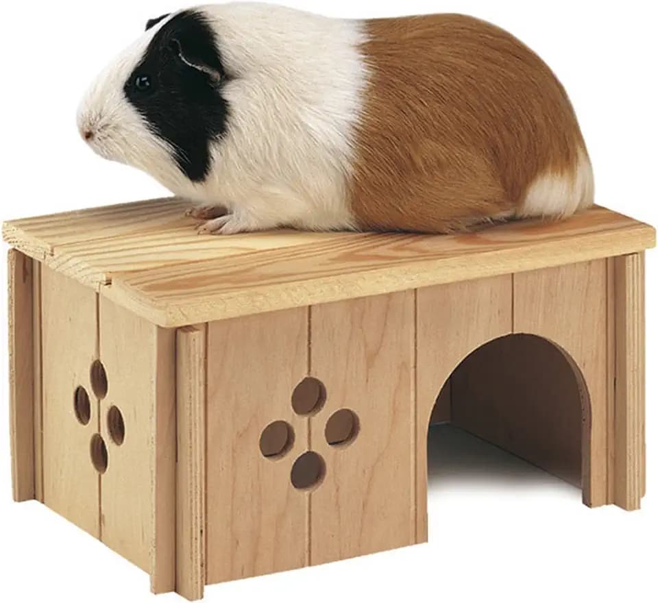 Ferplast Holzhaus für Kaninchen, Meerschweinchen & Hamster SIN 4645, Kleintierhaus aus FSC®-zertifiziertem Holz, Belüftungsfenster, Werkzeuglose Montage, 26 x 17,3 x H 13 cm, Größe M