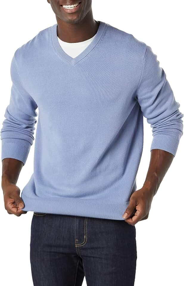 Amazon Essentials Herren V-Ausschnitt Pullover aus Baumwolle, Normale Passform