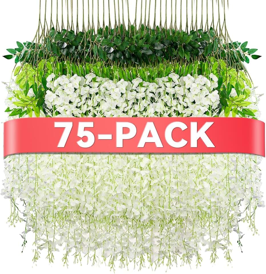 Alotiki White Wisteria Hanging Flowers, 75 Pack Fake Hanging Flowers