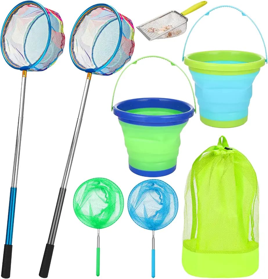 2 Pack Telescopic Kids Fishing Net with Handle Set