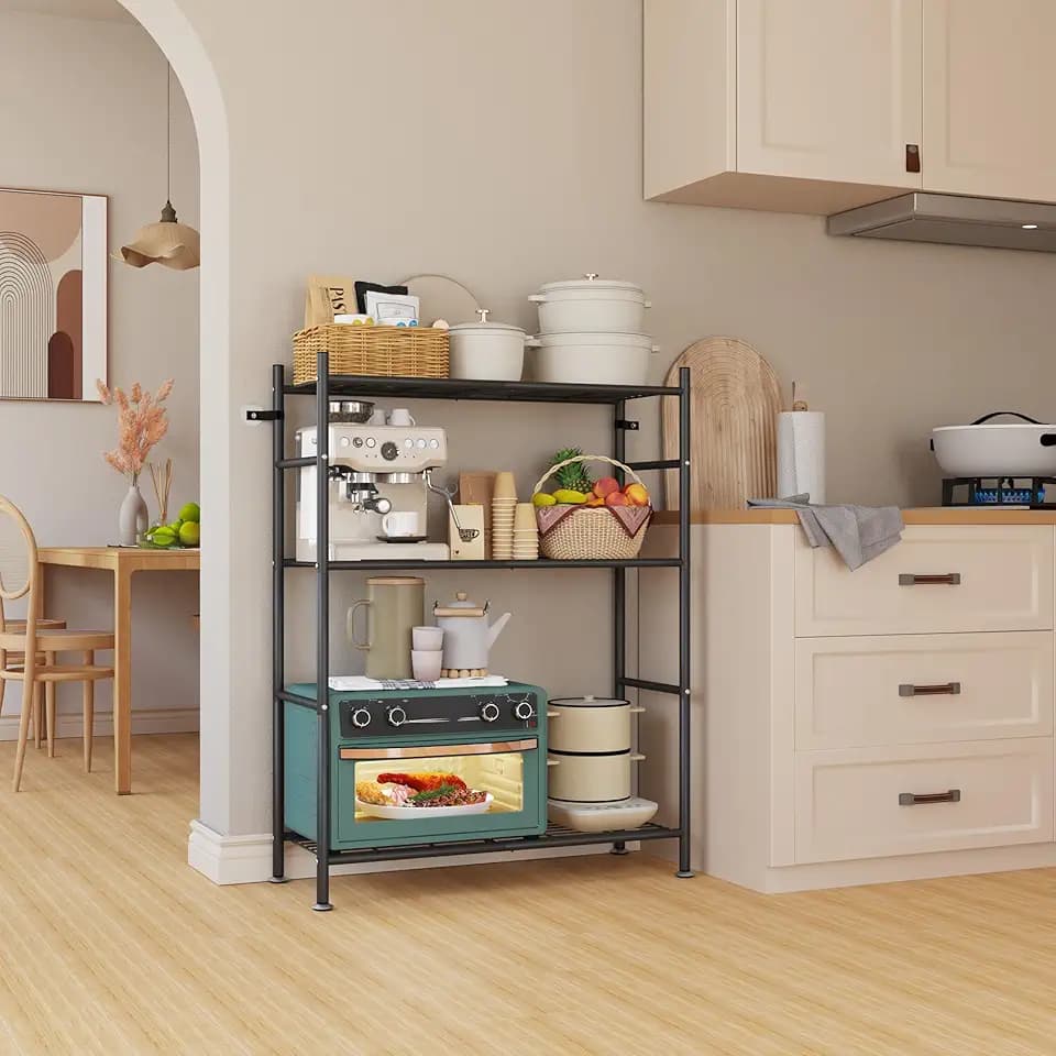 NETEL 3 stufiges küchen Regal,küchenregal stehend,badezimmerregal，mikrowelle Regal，küchenorganizer Regal，höhenverstellbaren Einlegeböden,Kohlenstoffstahl，Schwarz，84L x 32B x 109H cm