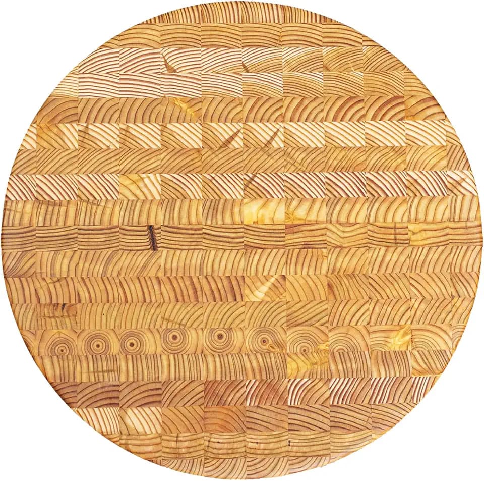 Larch Wood Canada End Grain Round Cutting Board Classic, Standard Line, Handcrafted for Professional Chefs & Home Cooking, 14.5" Diameter x 1.6" Thick
