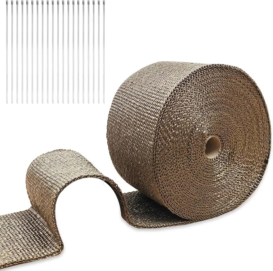 Exhaust Wrap Basalt Fiber with Metal Ties 4" x 50' Titanium