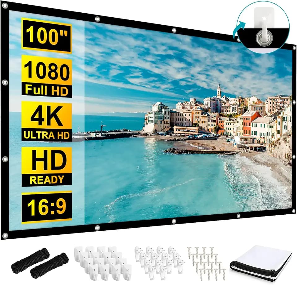 Projector Screen 100-Inch 16:9 Double-Sided Foldable, Frocopo