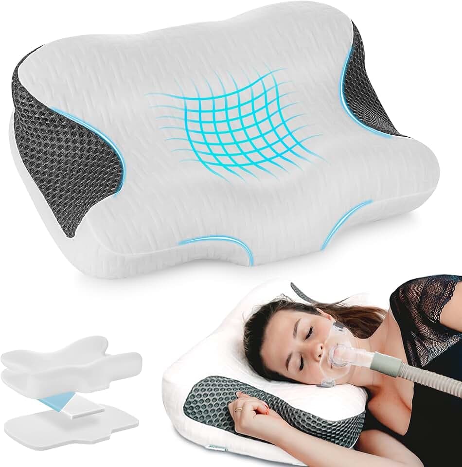 Elviros Memory Foam CPAP-Kissen für Seitenschläfer, Ergonomisches Höhen- und Härteverstellbares Nackenkissen für CPAP-Anwender, Kompatibel Mit Verschiedenen Masken, Seiten- Und Rückenschläfer