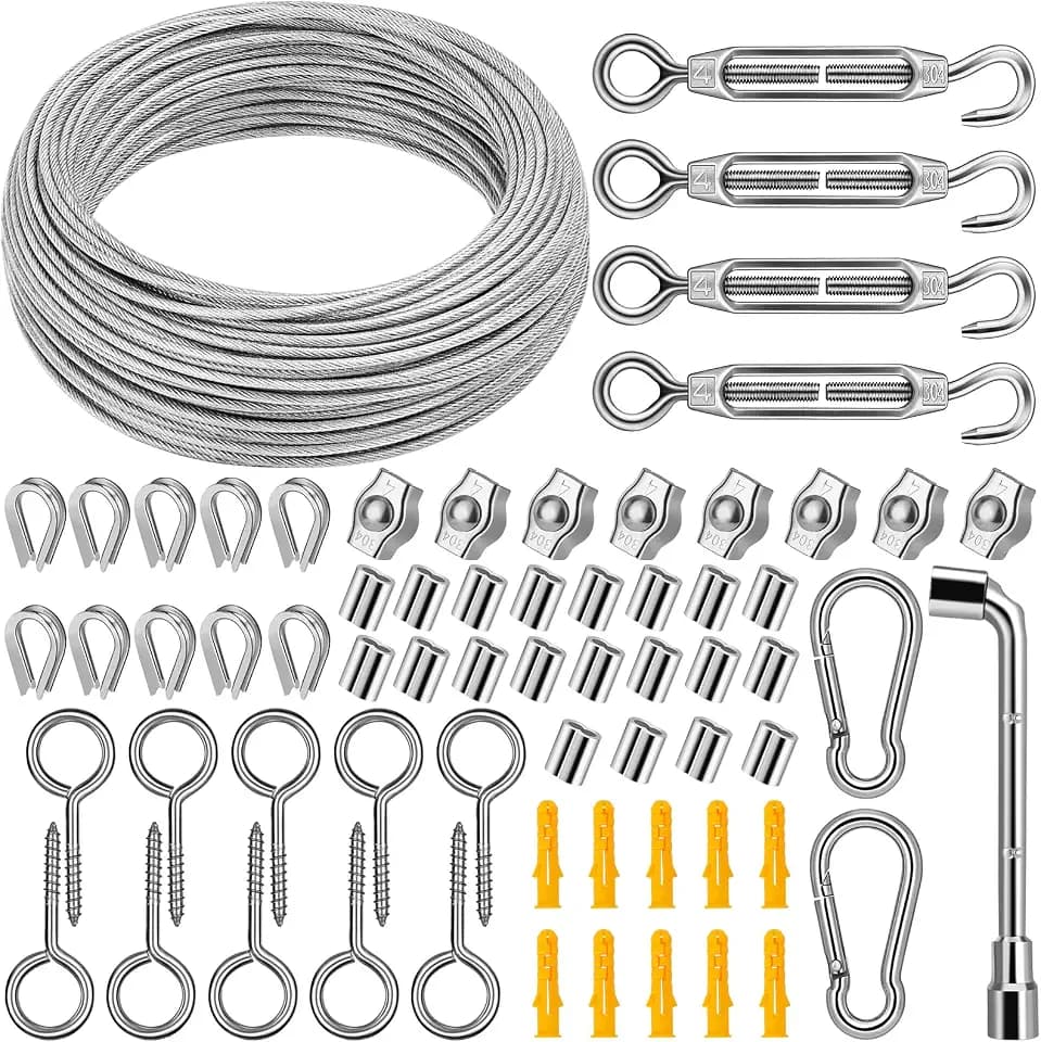 Drahtseil 3mm, 35m Edelstahl Rankhilfe Set mit Ösen, Stahlseil Seilspanner für Wäscheleine, Kletterpflanzen, Sonnensegel Befestigung, Seilsystem, Zaun & Garten