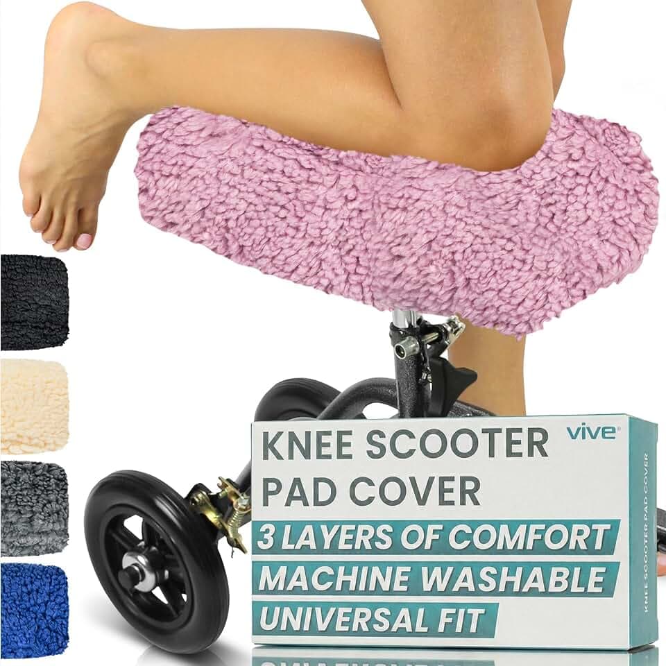 Vive Mobility Knee Scooter Pad Cover - Soft Plush Adult Sheepskin Memory Foam Cushion, Walker Accessory for Knee Roller, Padded Accessories Leg Cart Improves Comfort with Injury, Universal Fit (Pink)