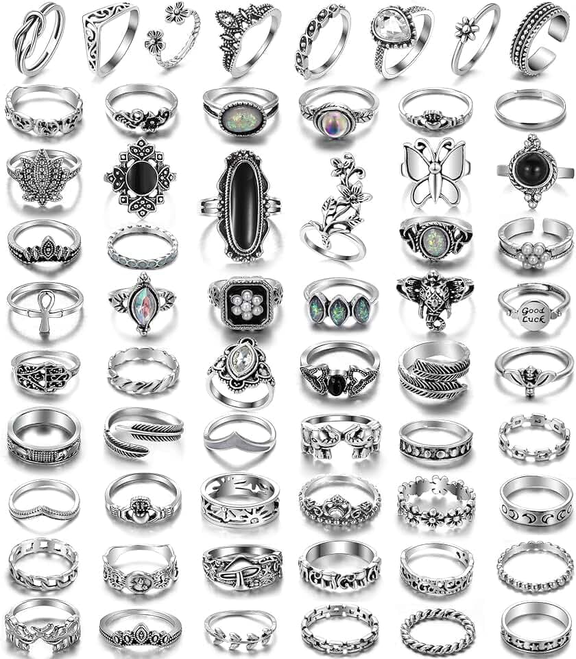17IF Vintage Silver Knuckle Rings Set for Women Men, Chunky Boho Rings