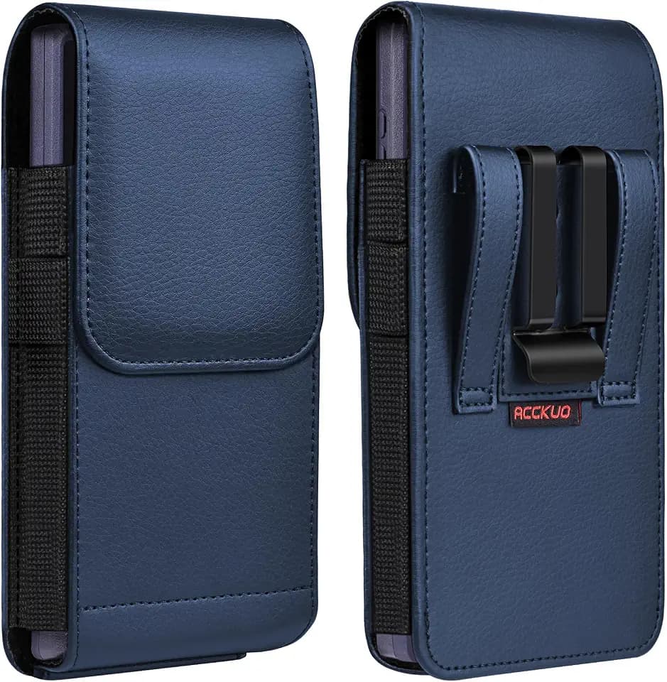 ACCKUO Leather Phone Holster with Strong Metal Belt Clip and Magnetic Closure Compatible with Samsung Galaxy S25/S24/S23/S22/S21/S20 Ultra, XL-Blue