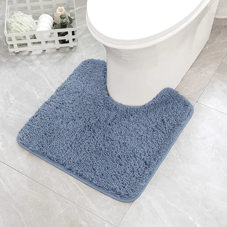 MIULEE Dusty Blue Microfiber Toilet Bath Rug U-Shaped Contour 20x20 Inch